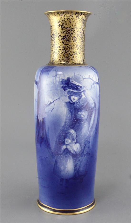 A large Blue Children pottery vase, c.1900, in the manner of Doulton Lambeth faience, 42.5cm